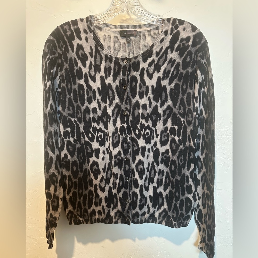 The Limited Button Up Cardigan Animal Print Size Medium Black Grey